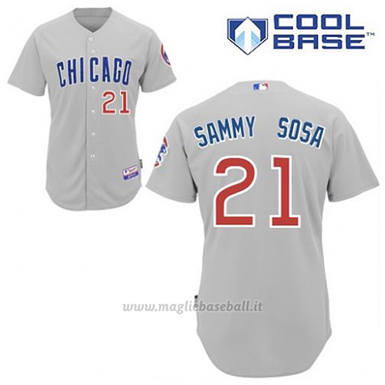 Maglia Baseball Uomo Chicago Cubs 21 Sammy Sosa Grigio Cool Base